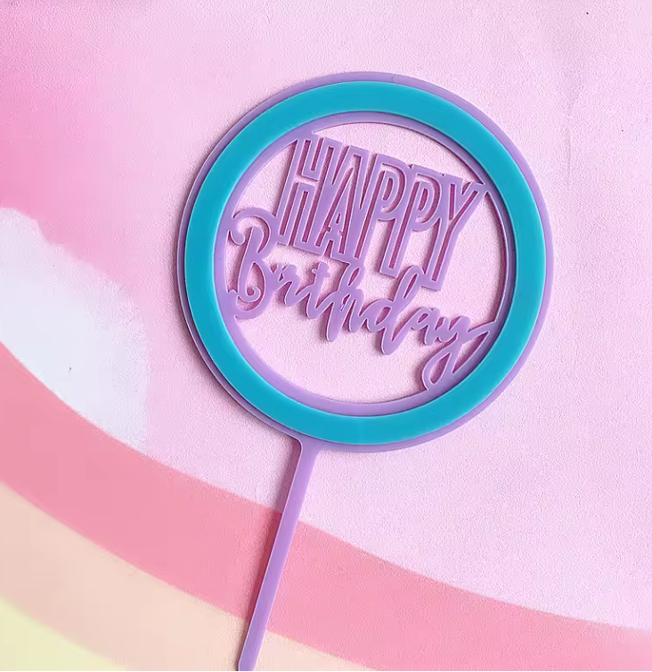 Round Happy Birthday Cake Topper