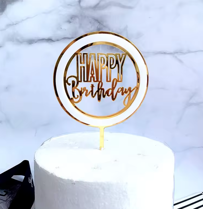 Round Happy Birthday Cake Topper