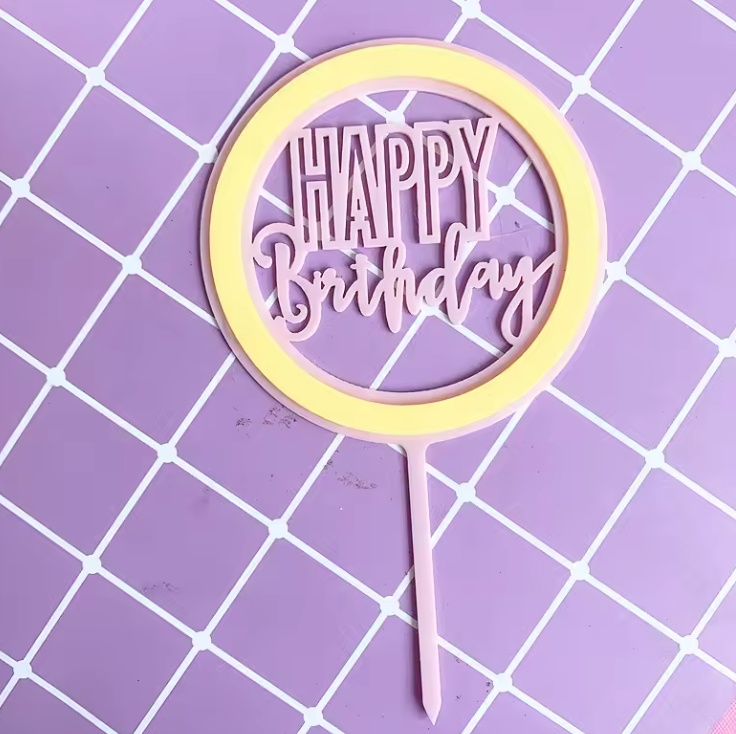 Round Happy Birthday Cake Topper