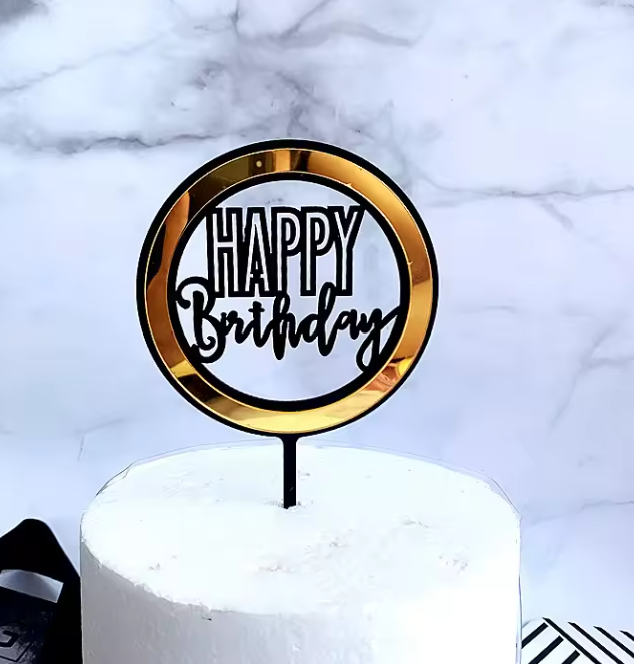 Round Happy Birthday Cake Topper