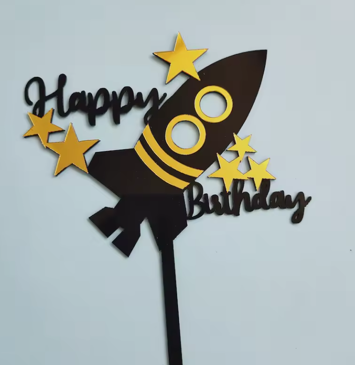 Spaceship Happy Birthday Cake Topper