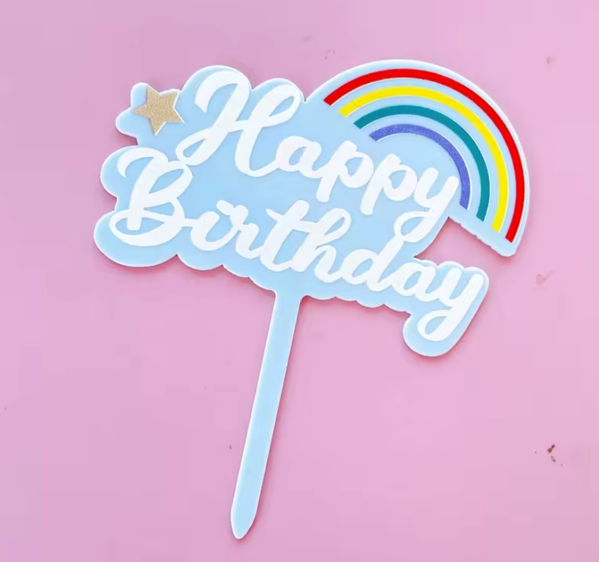 Rainbow Happy Birthday Cake Topper