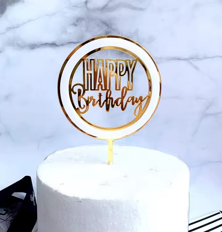 Round Happy Birthday Cake Topper