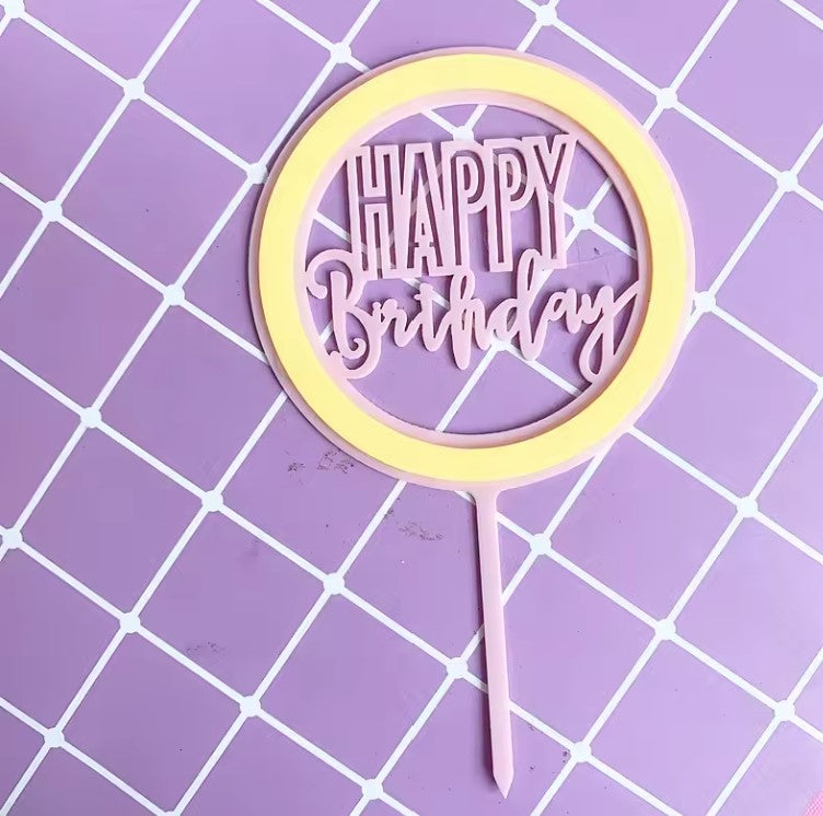 Round Happy Birthday Cake Topper