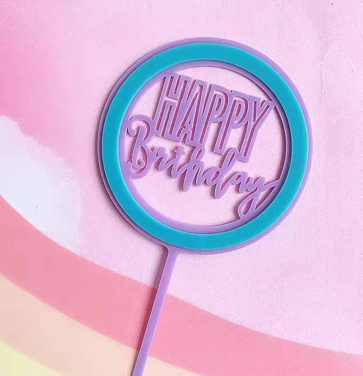 Round Happy Birthday Cake Topper