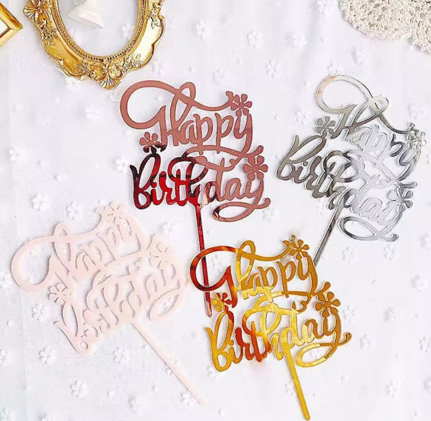 Happy Birthday Cake Topper With Flower