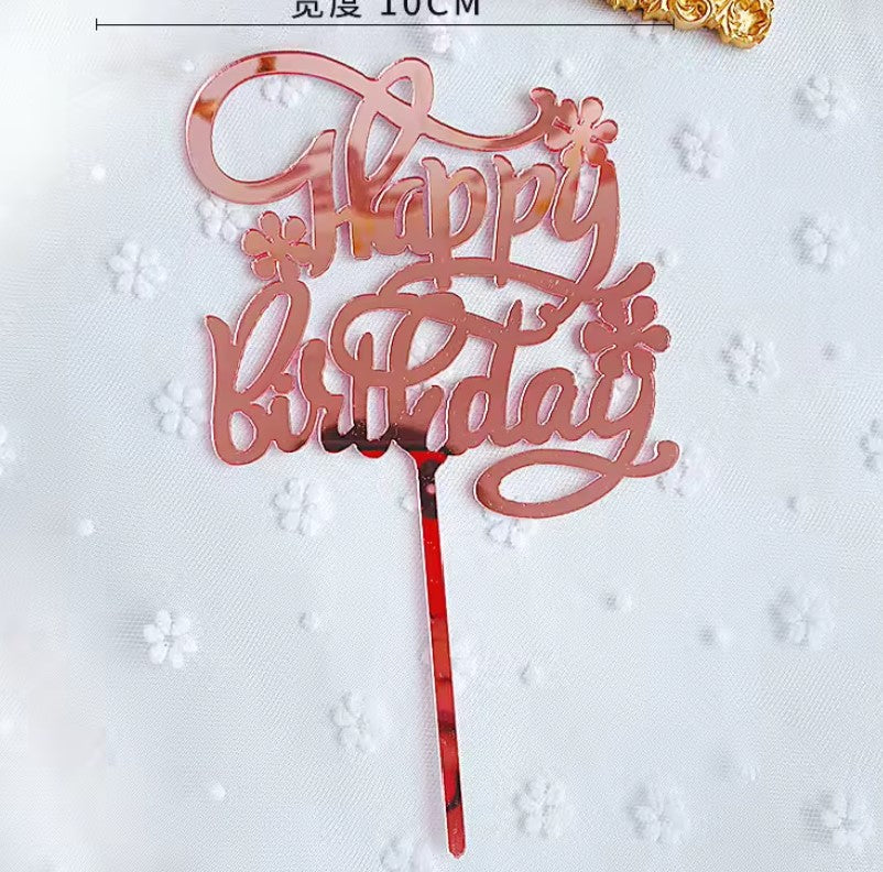 Happy Birthday Cake Topper With Flower