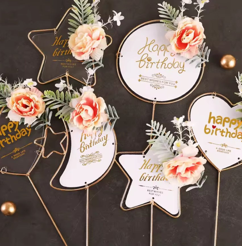 Metallic Happy Birthday Cake Topper