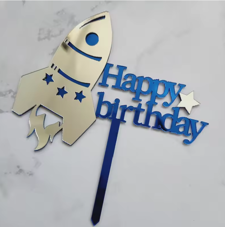 Spaceship Happy Birthday Cake Topper