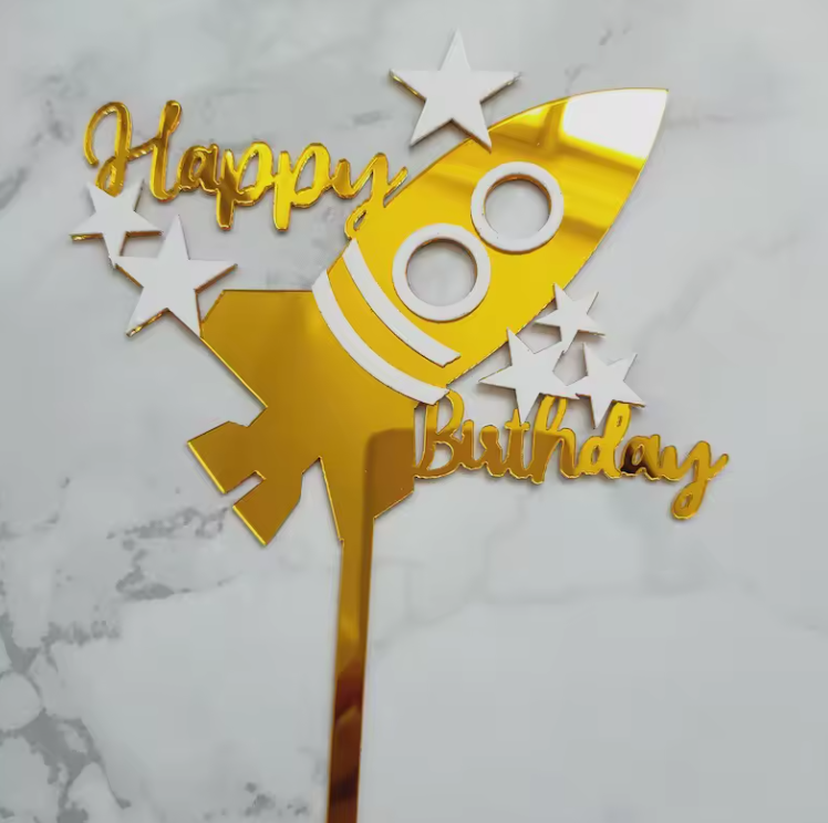 Spaceship Happy Birthday Cake Topper